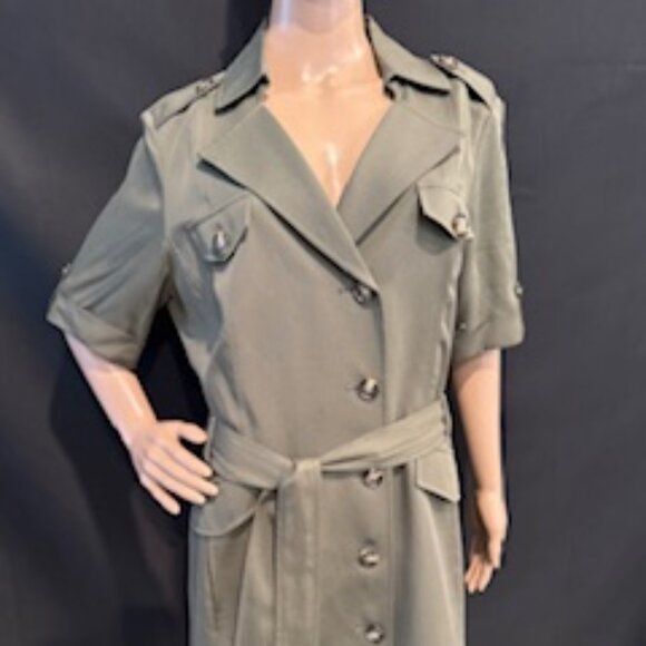 Tahari Arthur S. Levin  Collection, Olive Green Tencel Shirt Dress 16 - Picture 1 of 8